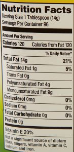 Vegetable oil nutrition label.